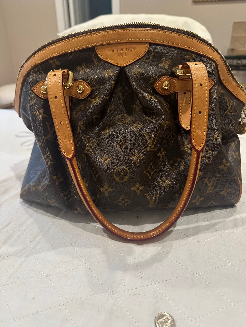 Louis Vuitton Monogram Canvas Satchel with Tan Leather Trim